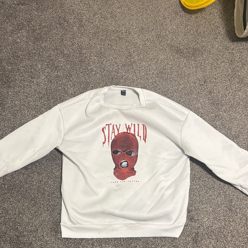 SHEIN White 'Stay Wild' Graphic Men's Sweater